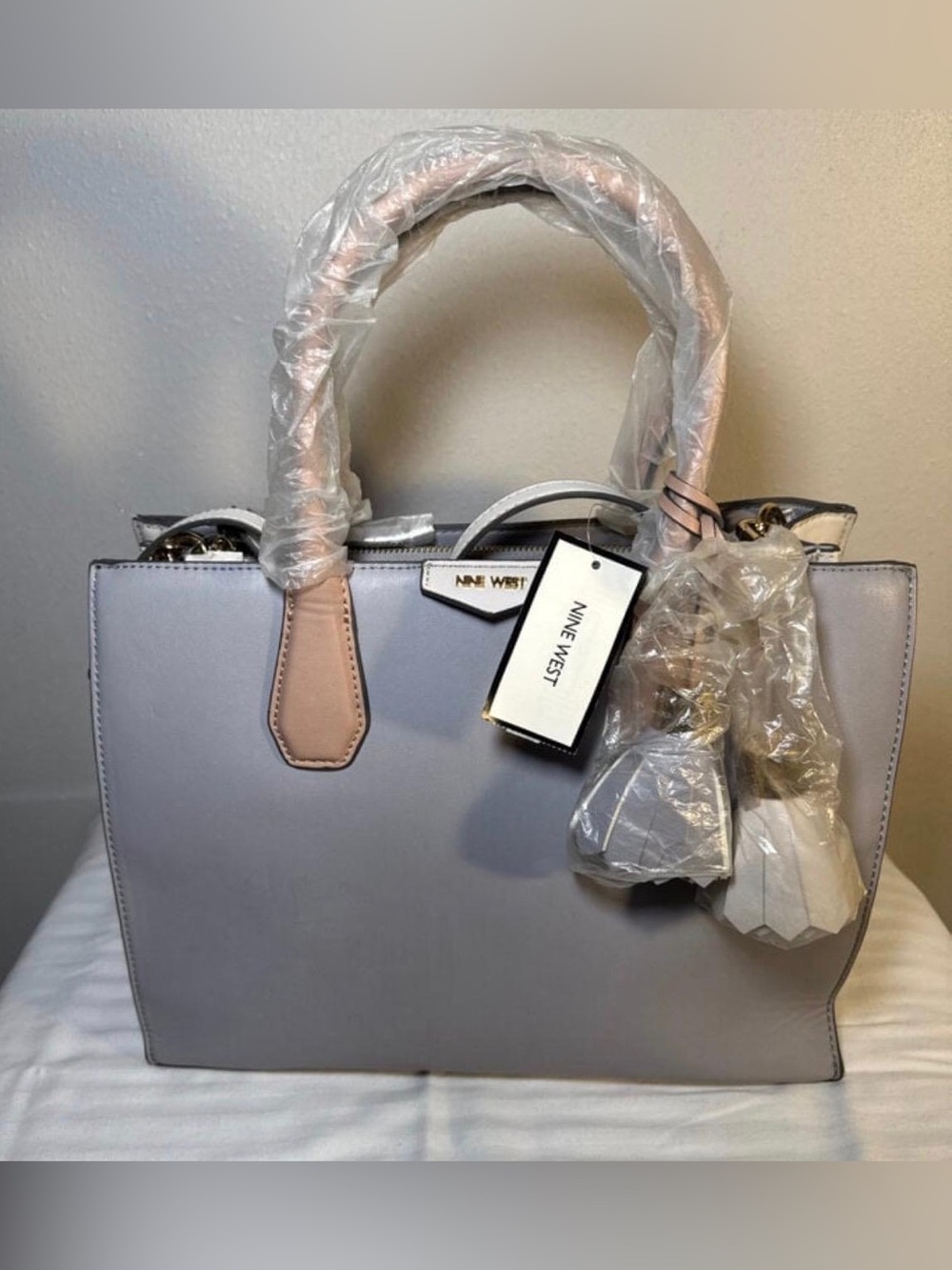 Nine West Light Gray Satchel with Blush Trim